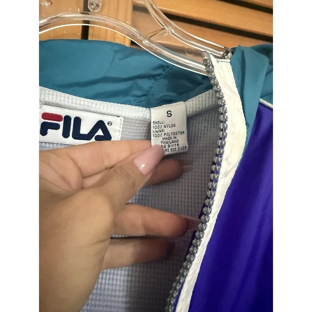 VTG 90s y2k FILA Colorblock Spell Out Hooded Anorak Jacket Pullover Sz S Purple - Picture 4 of 10